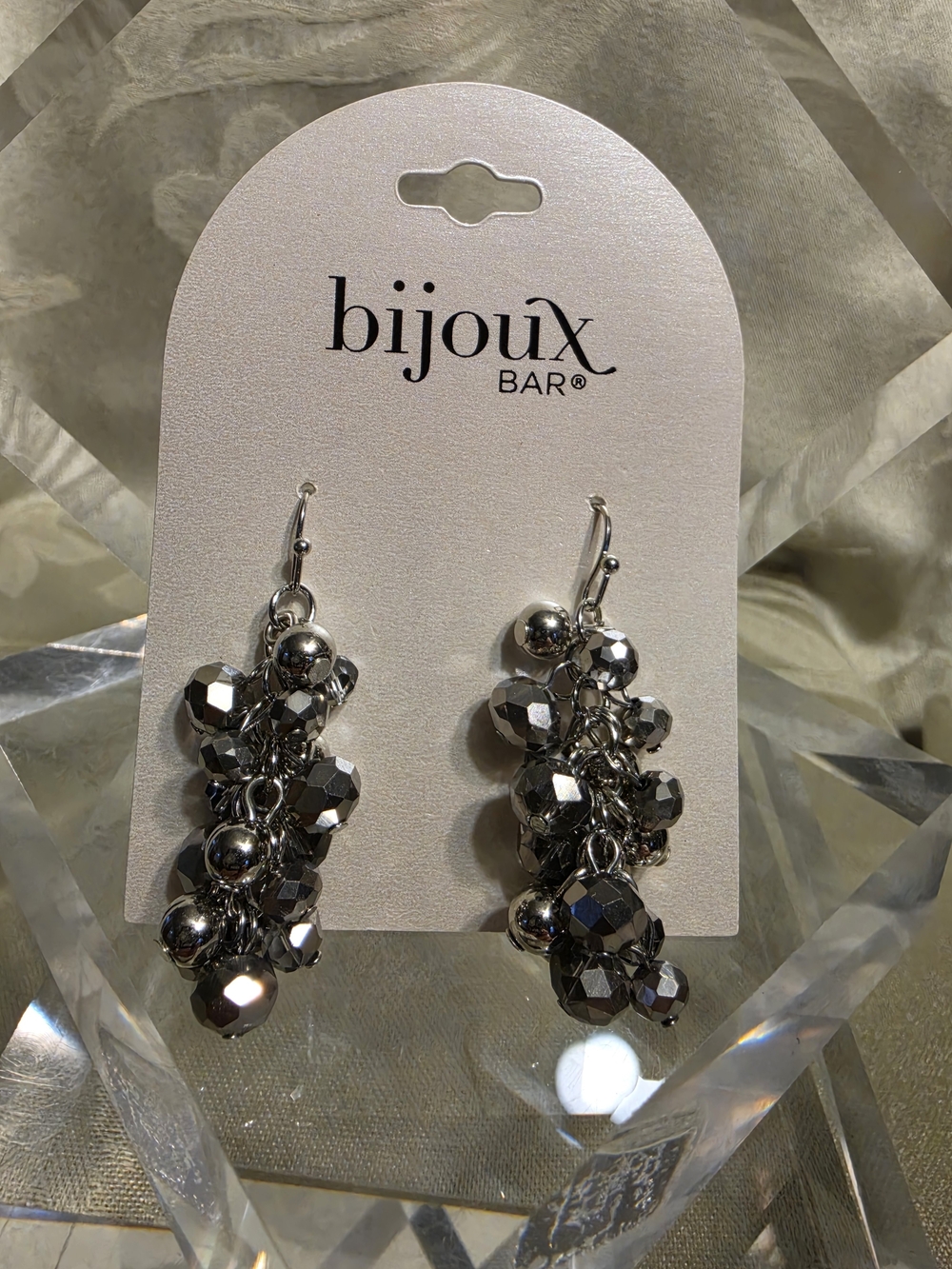 #1228 Bijoux BAR Gunmetal Cluster Drop Earrings
